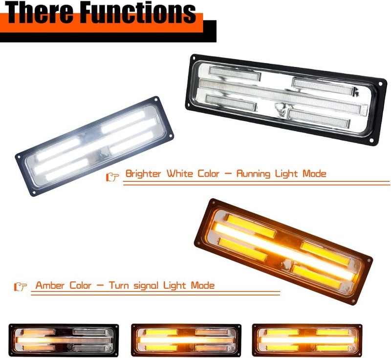Tonsya For 1988 1989 1990 1991 1992 1993 1994 1995 1996 1997 1998 GMC Chevy C/K 1500/2500/3500 Truck Front Turn Signal sequential Parking Lights & Daytime running lamps Clear Lens Amber & White Led - Image 3